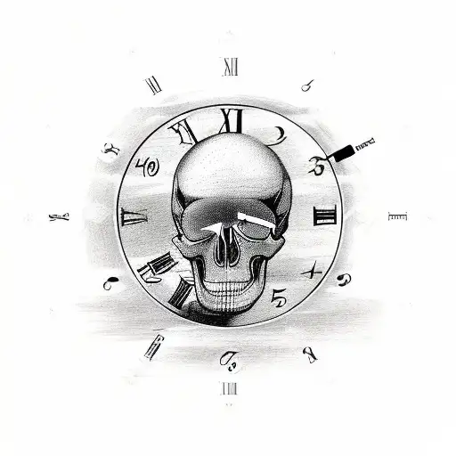 antique clock, going into nothing around a skull tattoo design idea