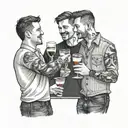 three male best friends toasting drinks tattoo design idea