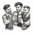 three male best friends toasting drinks tattoo design idea