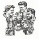 three male best friends toasting drinks tattoo design idea