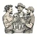 three male best friends toasting drinks tattoo design idea