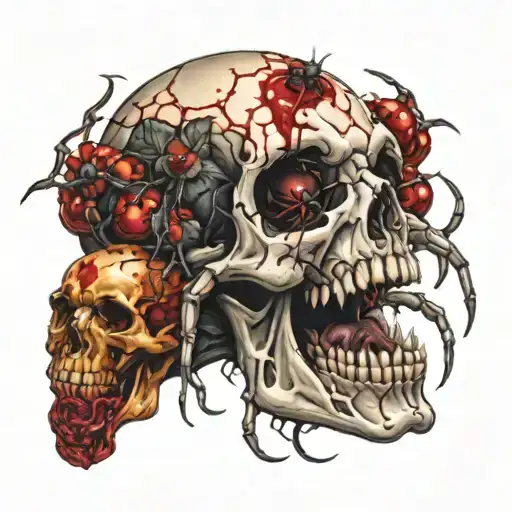 tattoo of a spider biting a skull with blood  tattoo design idea