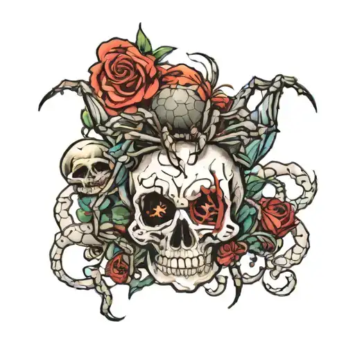tattoo of a spider biting a skull with blood tattoo design idea