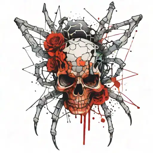 tattoo of a spider biting a skull with blood tattoo design idea
