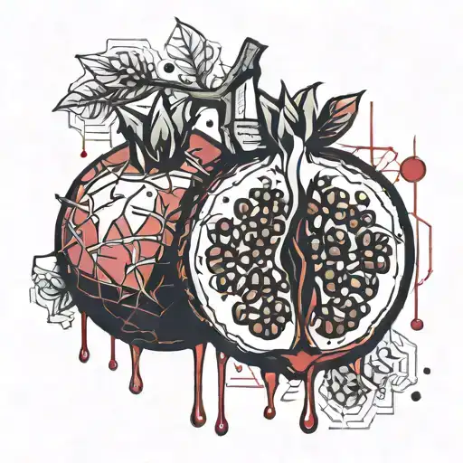 A cut pomegranate dripping blood tattoo design idea