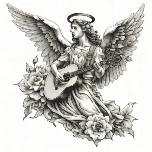 singing angel with doves heavenly attribute with tribute for gucci tattoo design idea