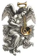 singing angel with trumpet with doves heavenly attribute with tribute for gucci tattoo design idea