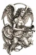 singing angel with trumpet with doves heavenly attribute with tribute for gucci tattoo design idea