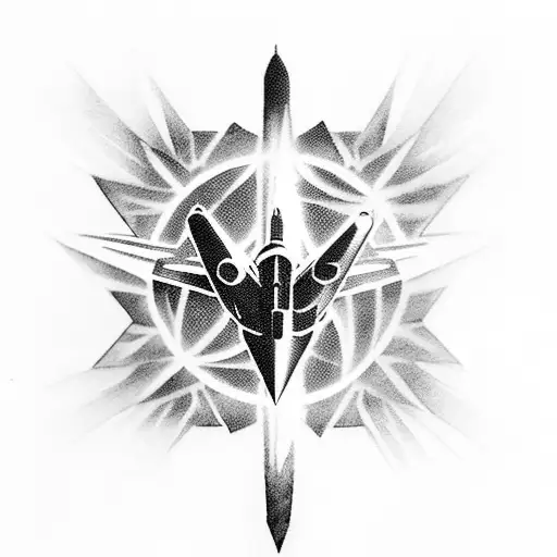 fighter jet silhouette with fireballs tattoo design idea