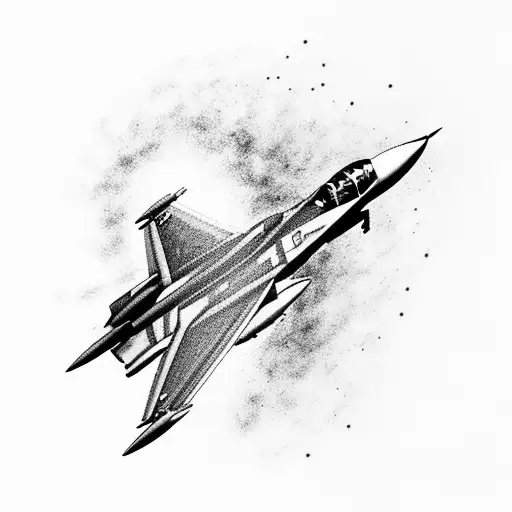 fighter jet silhouette with fireballs tattoo design idea