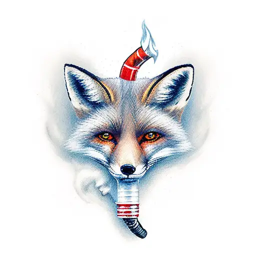 FOX WITH SKULL AND CIGARETE tattoo design idea