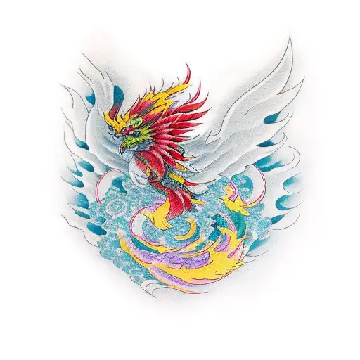 Phoenix with smoke or gire tattoo design idea