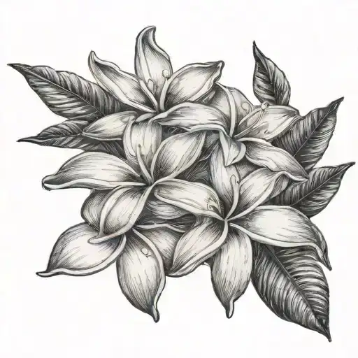 gray plumeria with hints of yellow and pink realistic tattoo design idea