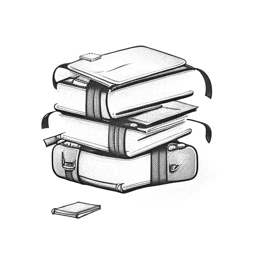 books, suitcase, airplane,  tattoo design idea