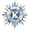 sun with the letter K in the middle tattoo design idea