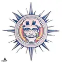 sun with the letter K in the middle tattoo design idea