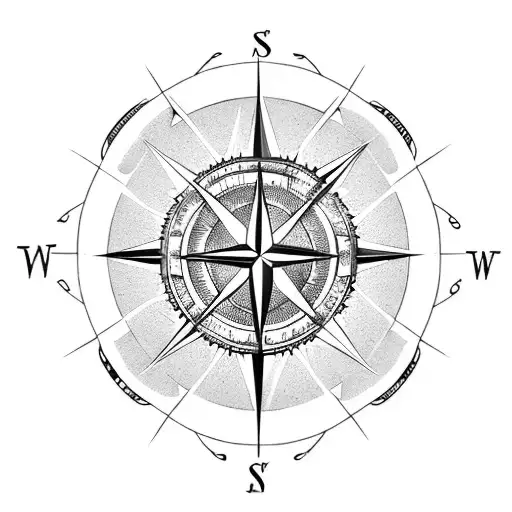 compass with six arrows tattoo design idea