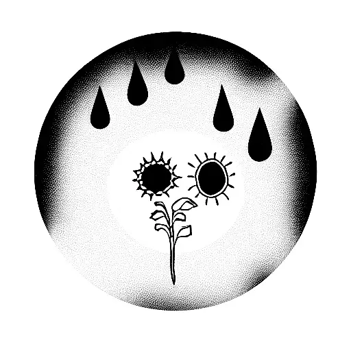 crystal ball with dead flowers and rain tattoo design idea