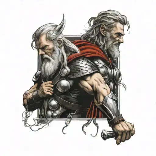 thor and odin hanging tattoo design idea
