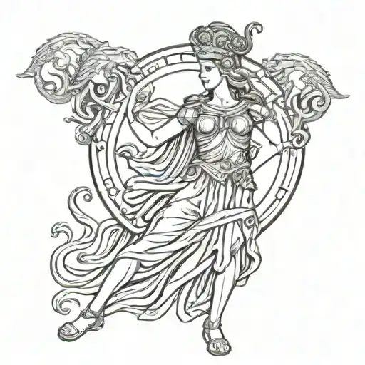  Goddess Athena with a shield of medusa gargons tattoo design idea