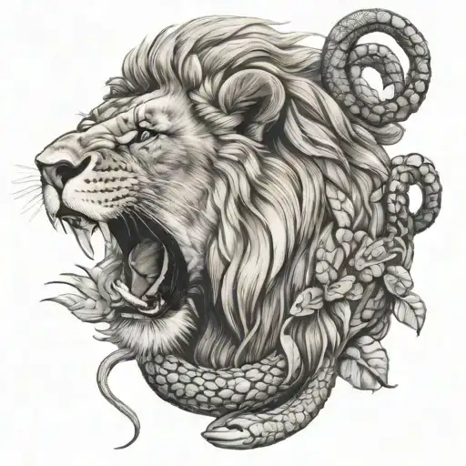 Lion and Rattlesnake  tattoo design idea