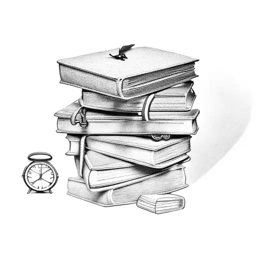 A stack of books with an open lock on top, signifying the power of knowledge and unlocking the mysteries of the mind. tattoo design idea