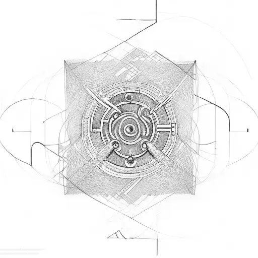 A minimalist keyhole with a labyrinth inside, representing the complexity of the human mind. tattoo design idea