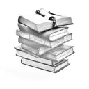 A stack of books with an open lock on top, signifying the power of knowledge and unlocking the mysteries of the mind. tattoo design idea