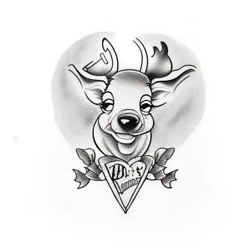 Risque artwork with a black spade pointing up, a pink glazed heart, and the words "Bambi's Dahl"  tattoo design idea