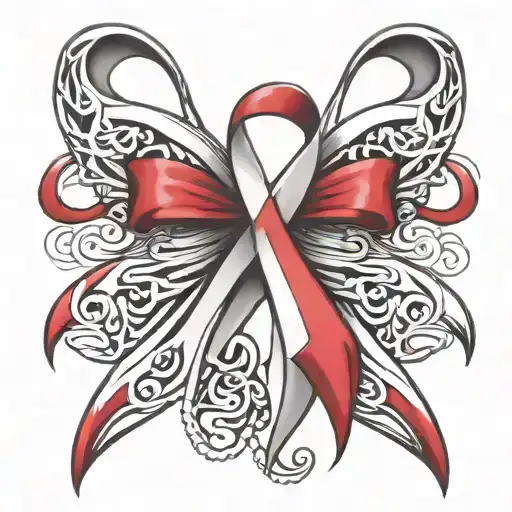 white and red cancer ribbon tattoo design idea
