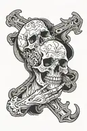 cros with skull hand reaching tattoo design idea