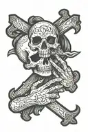 cros with skull hand reaching tattoo design idea