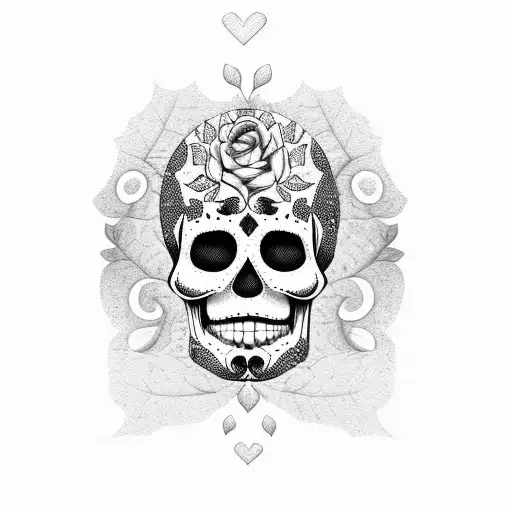 sugar skull pretty face with tree tattoo design idea