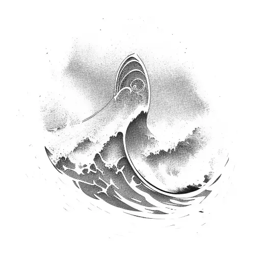 Ocean Wave with three legged pot infront tattoo design idea