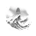 Ocean Wave with three legged pot infront tattoo design idea