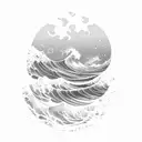 Ocean Wave with three legged pot infront tattoo design idea