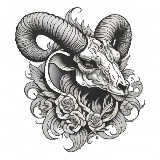 ram skull surrounded tattoo design idea