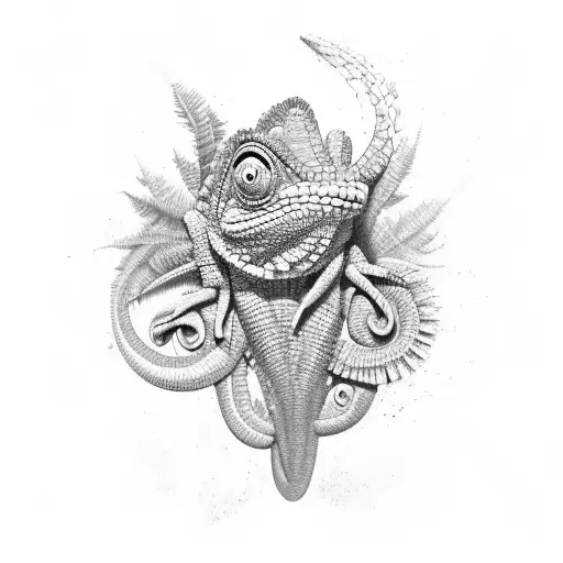Chameleon blending into a vibrant tropical forest tattoo design idea