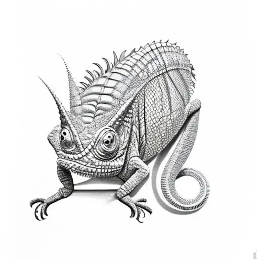 Chameleon surrounded by intricate botanical illustrations tattoo design idea