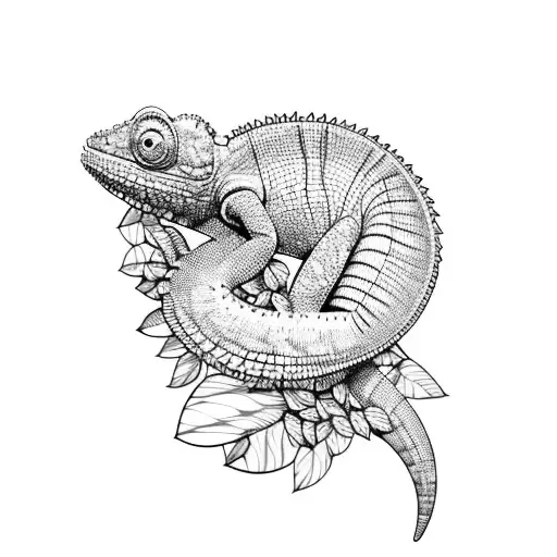 Chameleon blending into a vibrant tropical forest tattoo design idea