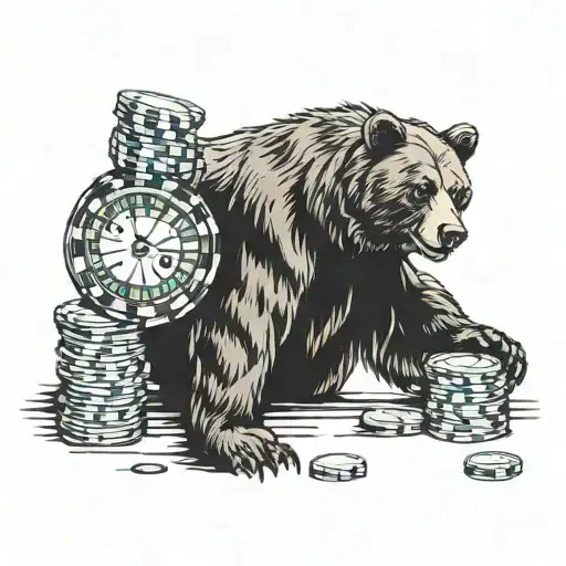 bear making a bet on the casino chip tattoo design idea
