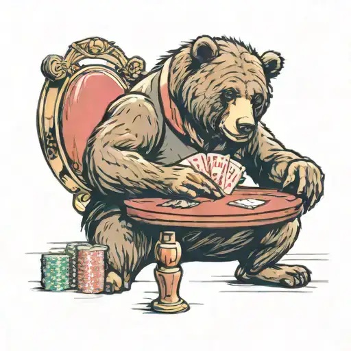 bear making a bet on the casino chip over a man tattoo design idea