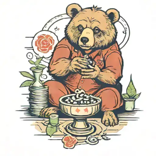 bear making a bet with a man tattoo design idea