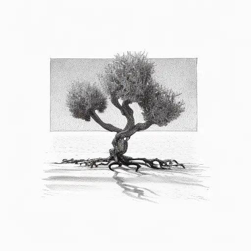 olive tree with roots forming the Mediterranean sea  tattoo design idea