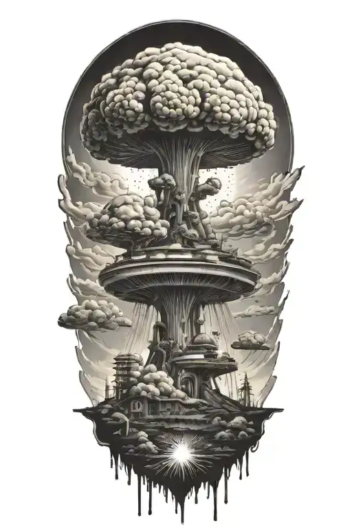 nuclear explosion mushroom cloud tattoo design idea