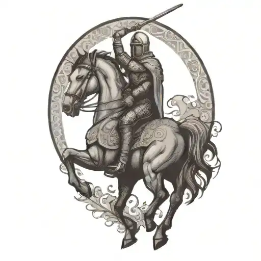lancelot with wings riding horse tattoo design idea