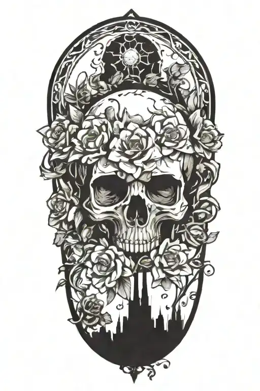 nuclear explosion lying between flowers tattoo design idea