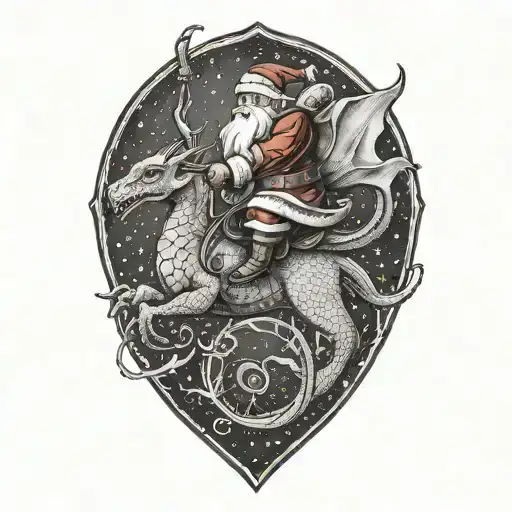 santa claus riding dragon flying tattoo design idea
