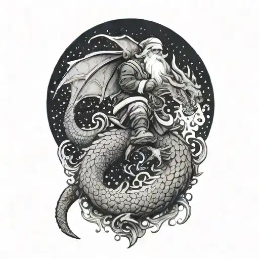 santa claus riding a dragon tattoo design idea