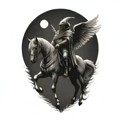 headless horseman with wings riding horse  tattoo design idea